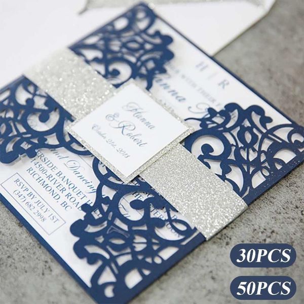 

greeting cards 30/50pcs blue elegant laser cut wedding invitation card customize business with rsvp decor party supplies