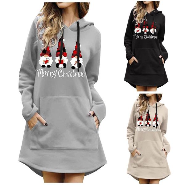 

casual dresses women winter hooded dress fashion christmas prints hoodies bag hip long sleeves mini navidad drop, Black;gray