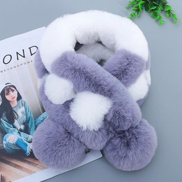 

scarves cute women's scarf winter plush faux fur collar imitation crossed muffler lady thicken windproof neck warmer, Blue;gray