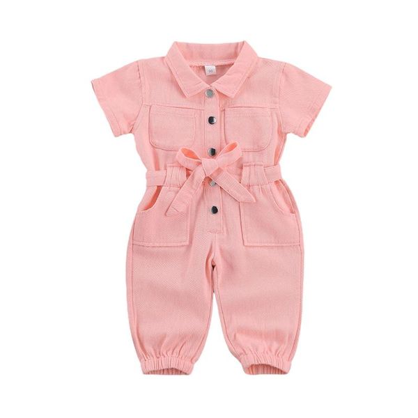 

jumpsuits infant kids baby girls denim jumpsuit work clothes one piece toddler pocket short sleeve romper for children overalls, Blue