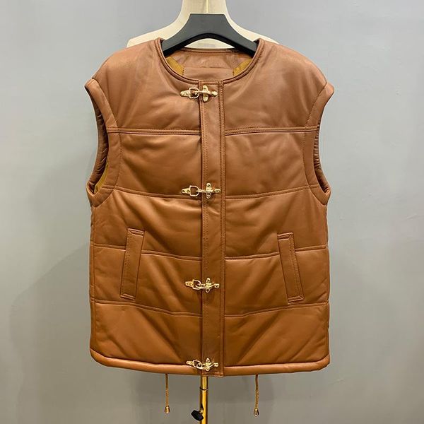 

women's leather & faux real vest women fashion short gilet genuine sheepskin down waistcoat lady winter s3713, Black