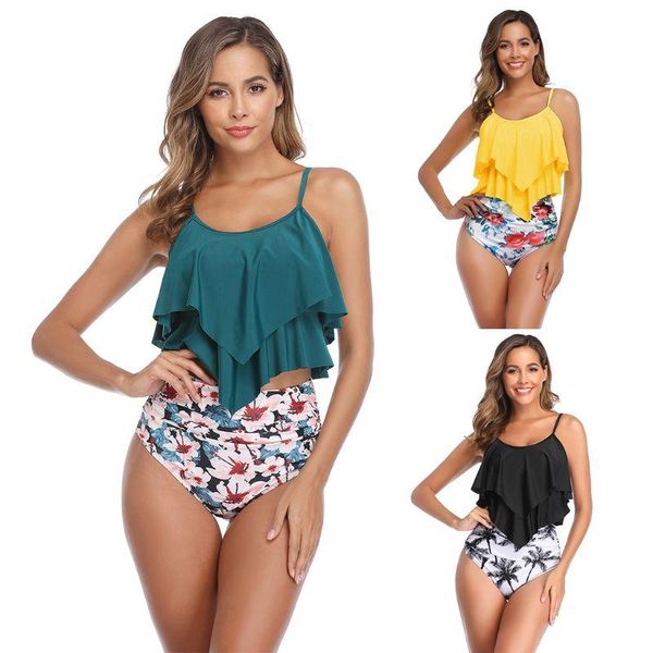 

women's swimwear women bikini set ruffles flounce swimsuit high waisted tummy bathing suit, White;black
