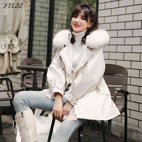 

winter women real fox fur collar hooded down parkas 90% white duck coat thick warm snow windbreaker outwer 210430, Black