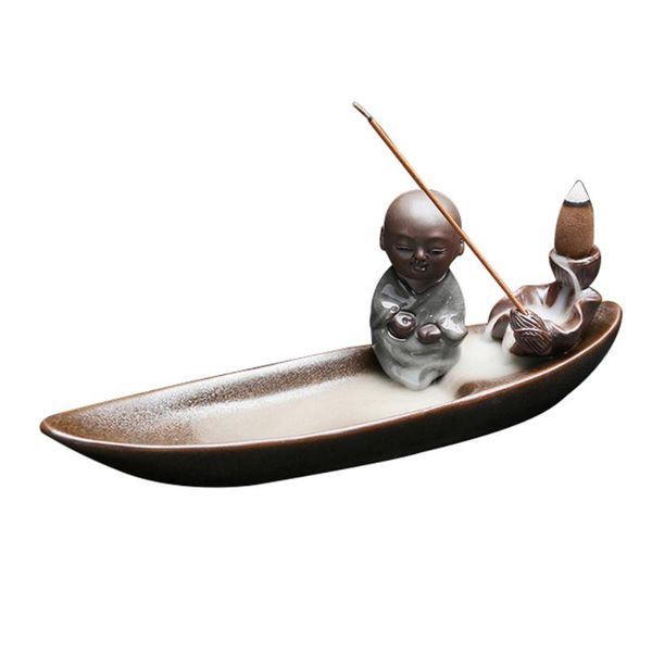 

handicraft ornaments incense stick burner ceramic wand monks back flow one leaf flat boat pot decor holder censer fragrance lam lamps