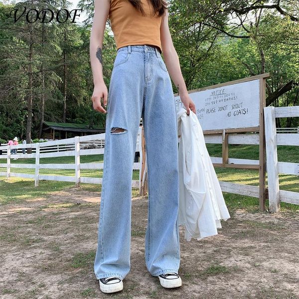 

women's jeans flare pants female large size boyfriend women high waist mom ripped 2021 stright trousers, Blue