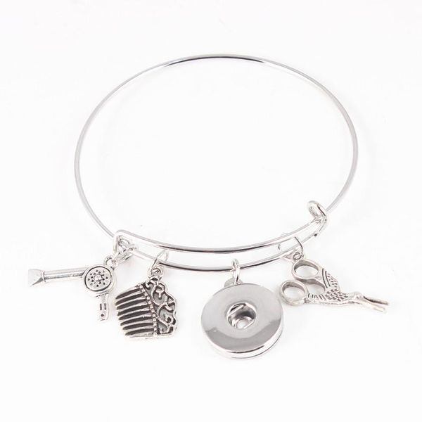 

bangle 18mm snap button funny barber pole jewelry charm cosmetologist hair dresser blow dryer comb&scissors bracelet&bangle shop, Black