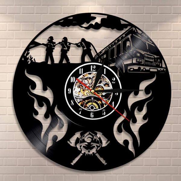 

record wall clock creative retro nostalgic firemen clocks