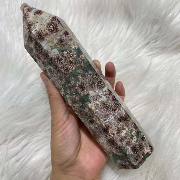 

decorative objects & figurines natural green cherry blossom agate crystal quartz obelisk energy healing gem room decoration furniture aquari