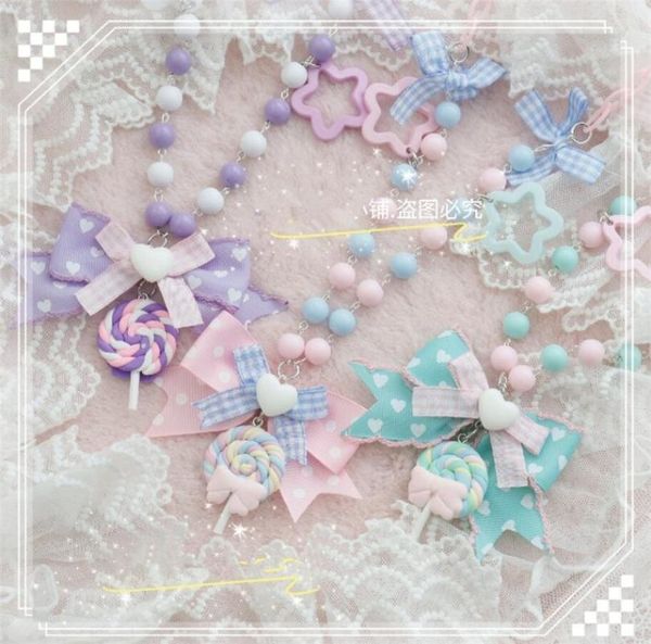 

chokers handmade lolita sweet heart candy lollipop bowknot pendant necklace women jewerly gift d970, Golden;silver