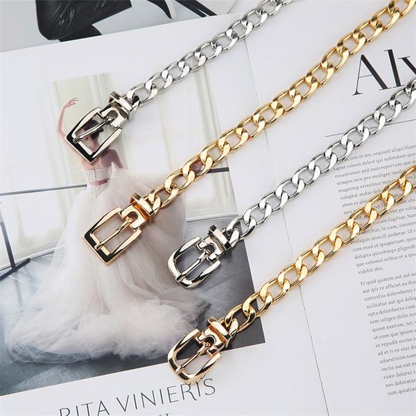 

fashion men women hip hop belt dress jeans metal belts decoration pants chain waistband wholesale, Black;brown