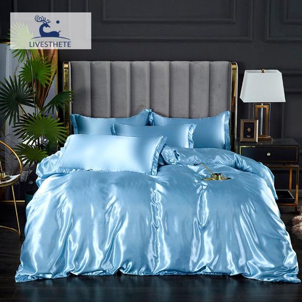 

bedding sets liv_esthete satin silky blue luxury single pillowcase set shiny quilt cover bedclothes kids king bed linen