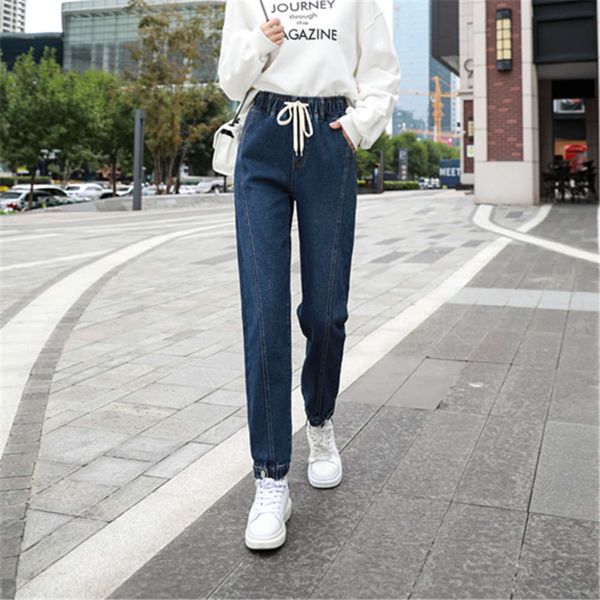 

blue thickened women's large elastic waist fat mm lantern pants winter lengthened j-3365