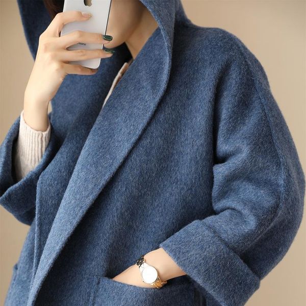 

women's wool & blends double faced cashmere overcoat in winter 2021, Black