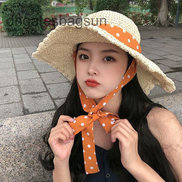 

brand cap and carvesstraw hat female xia bo point lace up beach hat small fresh seaside vacation sunshade strap korean version, Blue;gray