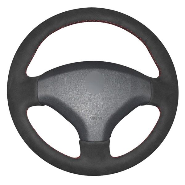 

steering wheel covers black suede hand-stitched car cover for 308 2007-2013 3008 2011-2021 408 2010-2014
