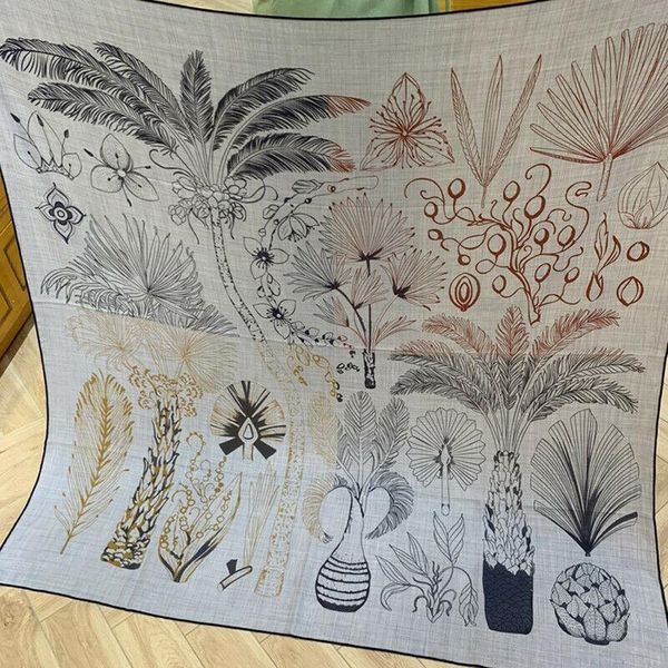 

scarves 70% cashmere 30% silk scarf women fashion palm tree shawl stole head neck big kerchief headscarf 135*135cm, Blue;gray