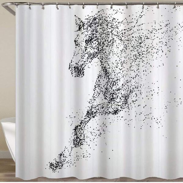 

shower curtain,horse galloping domestic farm animal with dotted design monochrome,polyester fabric waterproof bath curtains