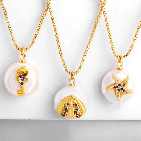 

pendant necklaces eyika women beach jewelry small pearl necklace animal rainbow cubic zirconia box chain boho gold color colar for gift, Silver