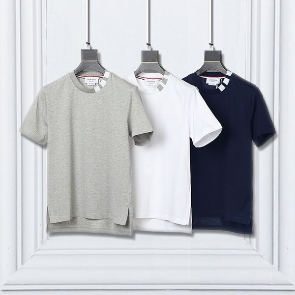 

trendy summer tb men's t-shirt new cotton geometric yarn dyed collar casual round neck short t-shirt half sleeve, White;black