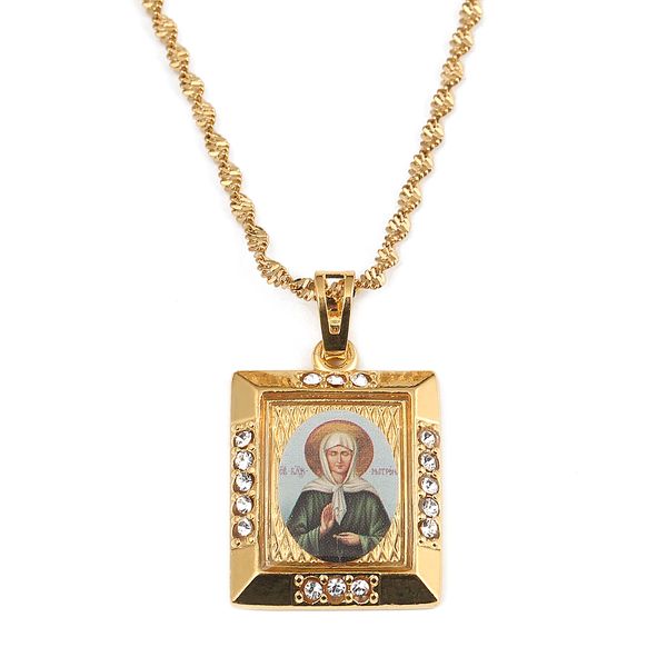 

russia blessed matrona of moscow pendant necklaces gold color catholicism orthodox church virgin mary ukraine jewelry for women, Silver