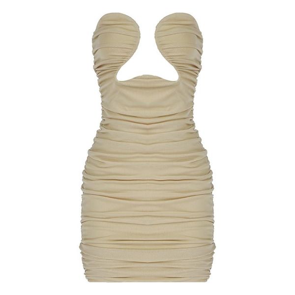 

casual dresses s 2021 women summer black nude cut out strapless ruched short mini party dress wholesale, Black;gray