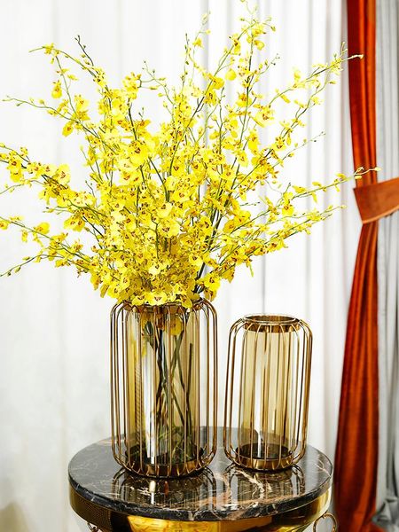 

vases europe creative metal glass flowers vase home decor crafts room decoration objects parlor dried office ornaments