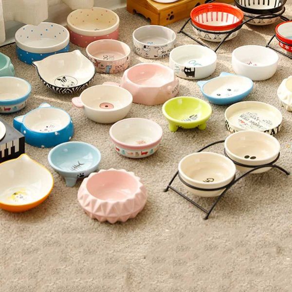 

cat bowls & feeders cute cartoon pattern bowl ceramic for food feeding funny thick walled 15 styles supplies
