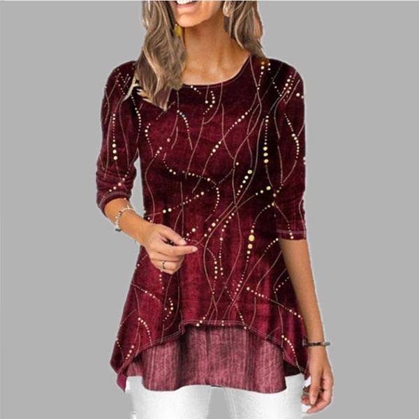 

women's blouses & shirts irregular women shirt dot print plus size 5xl female tunic o neck 3/4 sleeve 2021 spring casual hem lady, White
