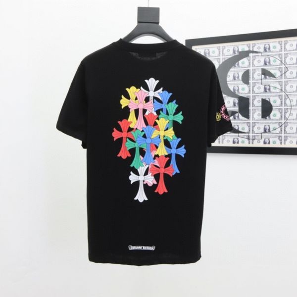

fashion brand new ch cro color cross sanskrit horseshoe print round neck short t-shirt men's and women's half, White;black