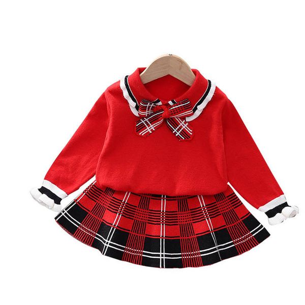 

girls sweaters sets kids clothing baby clothes outfits autumn winter knitting patterns pullover pleated suits skirts 2pcs b8347, Blue