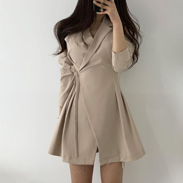 

casual dresses england style sashes puff sleeve suits long blazers dress women vestidos de fiesta noche party above knee, mini, Black;gray