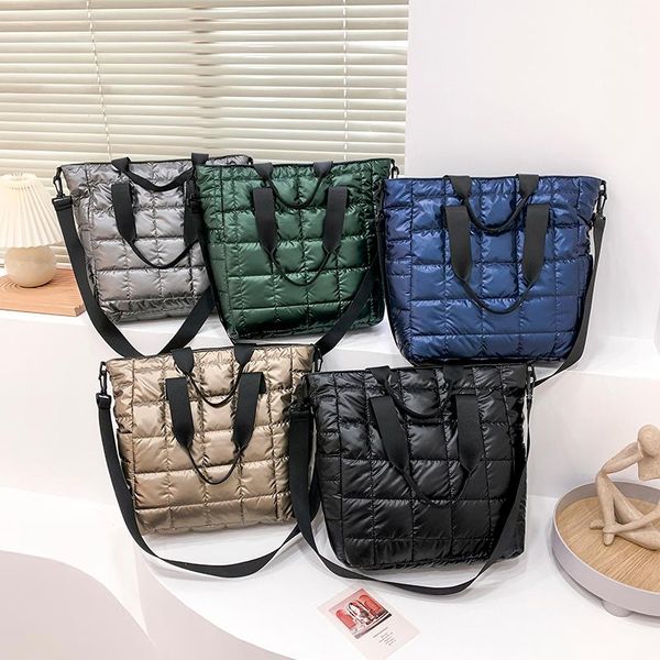 

evening bags casual nylon large capacity tote quilted padded women handbags down cotton shoulder crossbody bag big shopper purses 2021 winte