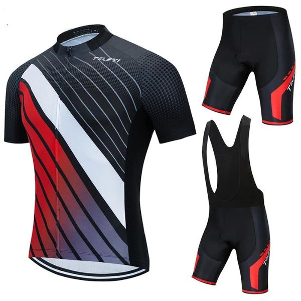 

teleyi cycling jersey men set bib shorts 2021 summer mountain bike bicycle suit anti-uv team racing uniform clothes sets, Black;blue