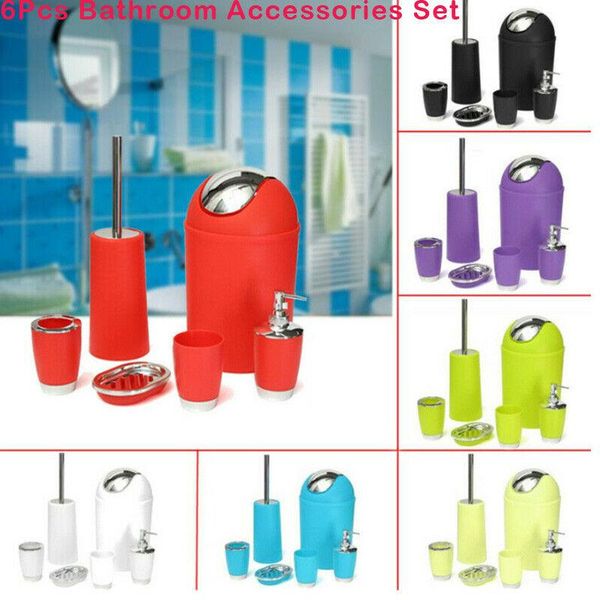 

bath accessory set 2021 est fashion 6pcs/set plastic bathroom suit accessories cup toothbrush holder soap dish