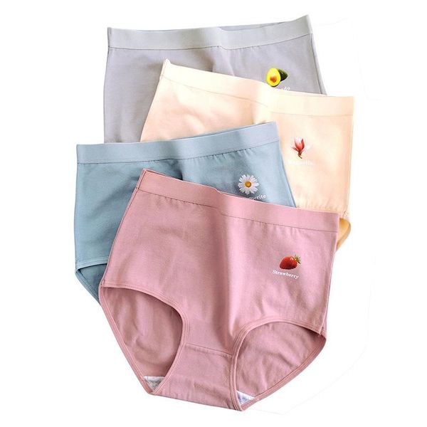 

women's panties large size 40-90kg women's flower cotton high waist breathable female underwear elastic briefs, Black;pink
