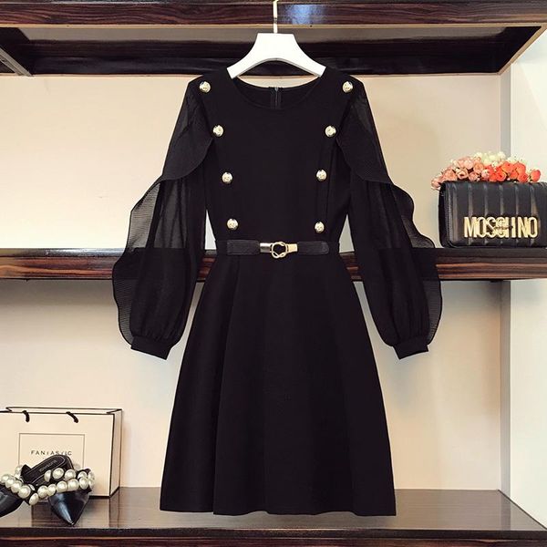 

casual dresses large size autumn fashion midi dress ol a-line vestidos de festa elegant sukienki na wesele damskie club women's clothes, Black;gray