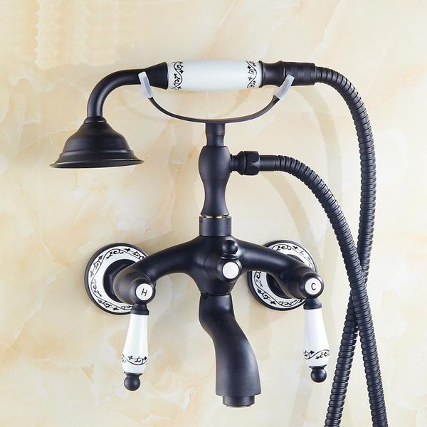 

black antique telephone style shower faucet set wall mounted, bathroom oil rubbed bronze mixer tap sets
