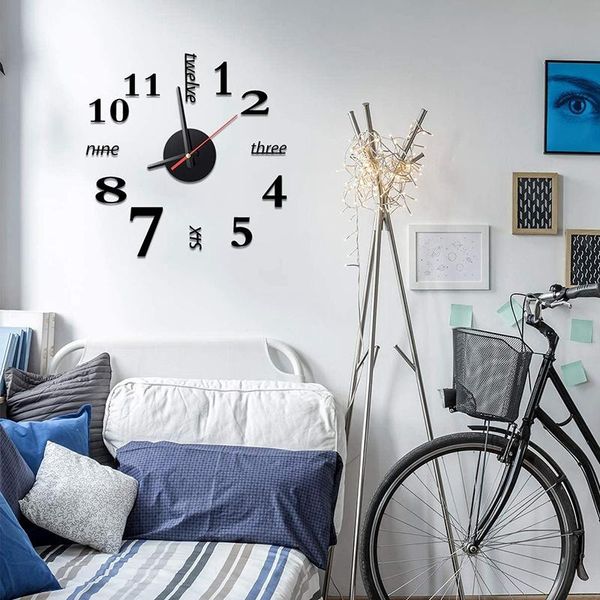 

wall clocks 2 pieces 3d frameless clock stickers decoration diy sticker for living room bedroom (black and gold)