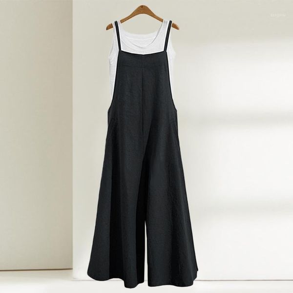 Jumpsuits das Mulheres Macacões 2021 Primavera Verão Senhoras Casual Solto Sólido Jumpsuit Longo Suspender Suspensão Calças Bib