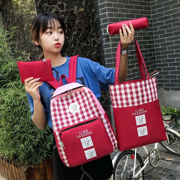 

backpack 2021 lightweight kids canvas fashion girls school bags 4pcs/set children women lapbookbag