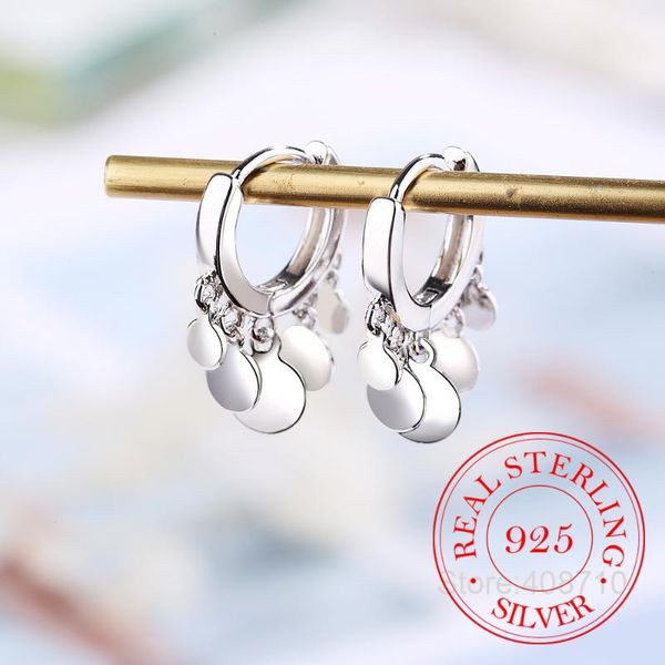 

hoop & huggie real 925 sterling silver earrings for women five-pointed star tassel hoops zircon korean gold jewelry pendientes, Golden;silver
