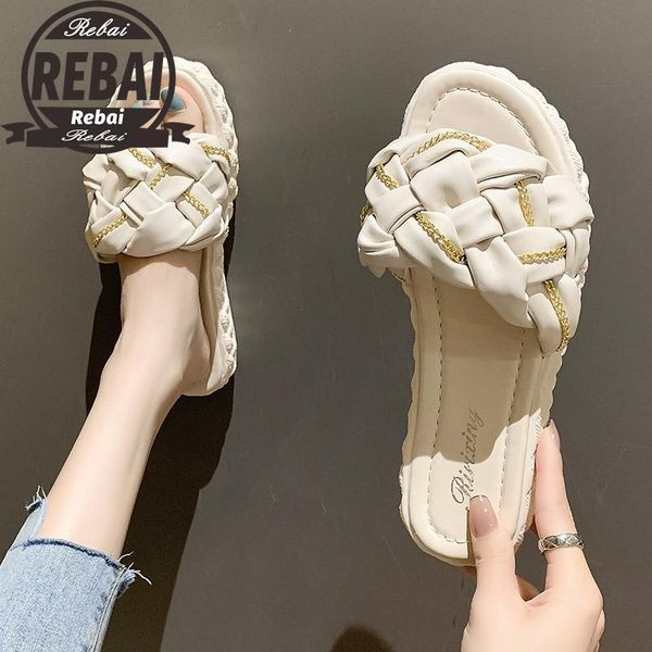 

slippers 2021 fashion female women flat weave slides sandal ladies house outdoor beach lady shoes woman home flip flops, Black