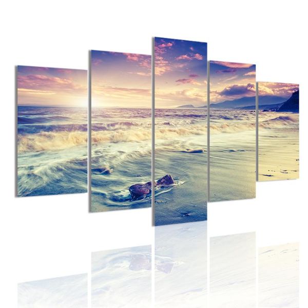 

paintings morning sun over sea overcast 5 panels hd canvas painting posters wall art print pictures living room interior home decor frame