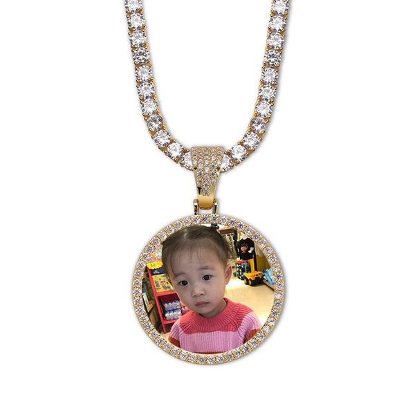 

pendant necklaces custom po memory medallions solid necklace with tennis chain hip hop jewelry personalized cubic zirconia chains gift, Silver