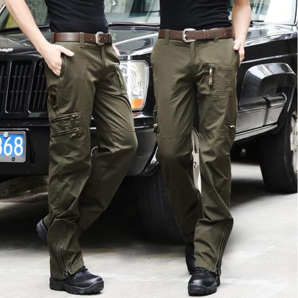 

men's pants military pants men's loose tactical casual cotton multi pocket, Black