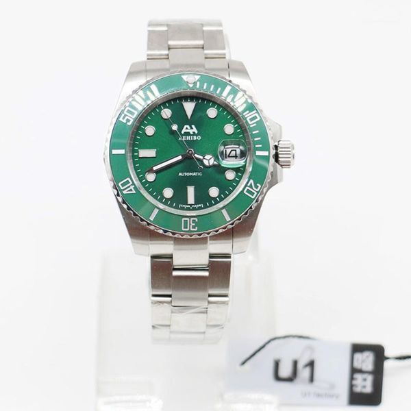 

factory green dial ceramic bezel automatic 40mm floding clasp sapphire glass stainless steel men wristwatches, Slivery;brown