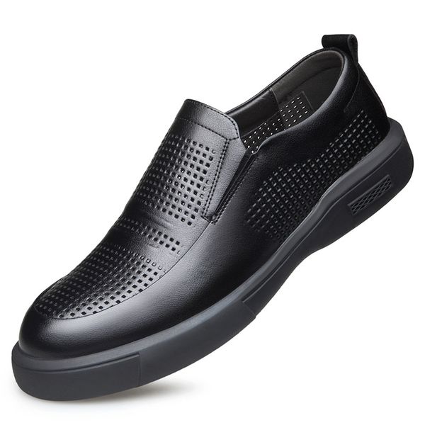 

men leather dress shoes summer hollow out breathable formal elegant classic business social fashion flat brogue footwear party, Black