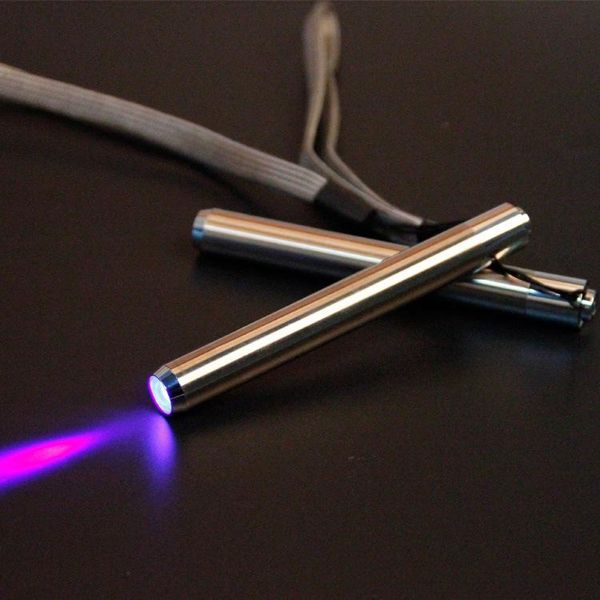 

flashlights torches stainless steel mini pocket lamp led 365/395 uv torch ultra violet light battery for marker checker detect