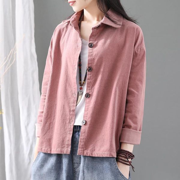 

women's jackets women jacket loose cotton corduroy solid color 2021 spring autumn cardigan fashion casual coat yoyikamomo, Black;brown