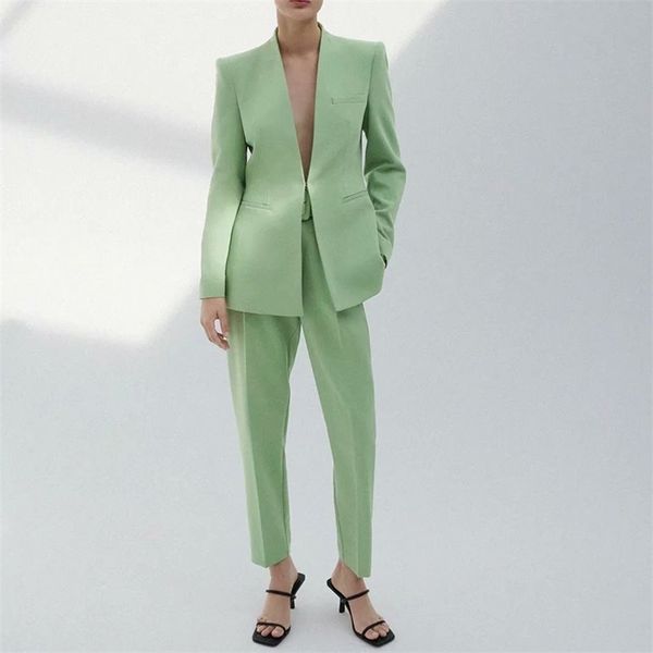 

za office women suits & long pants suits spring fashion simple slim chic women suits casual chic street youth suit women 211007, White